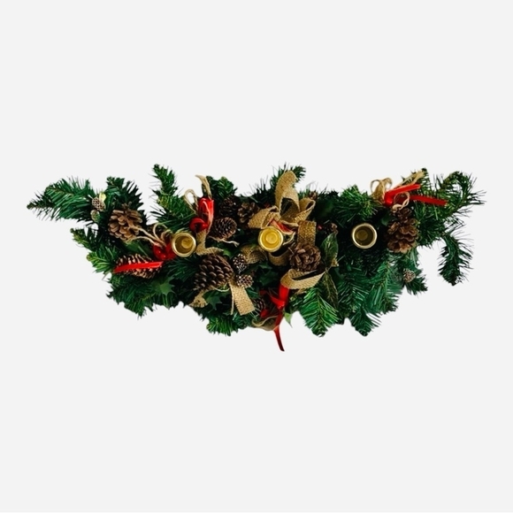 VNTG Christmas Pine Berries Tabletop Garland Xmas Table Centerpiece Candleholder - Picture 5 of 6